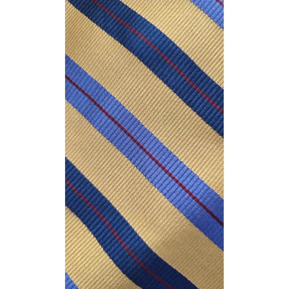 Landsend Men Necktie Yellow & Blue Striped‎ 100% Silk Classic Preppy Formal Tie